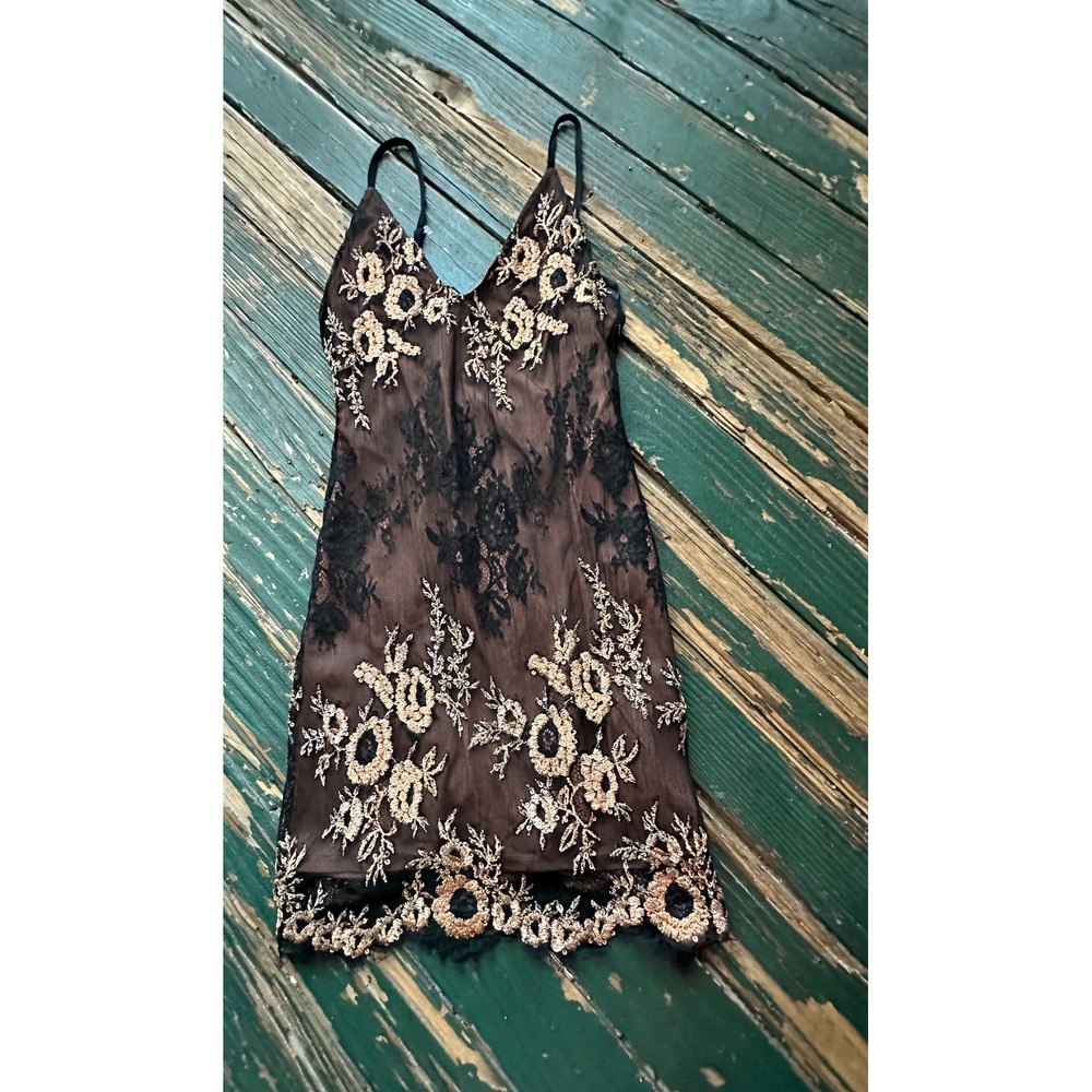 Boho glam ale by Alessandra Black Lace dress Embroidered Sequin Mini Cocktail